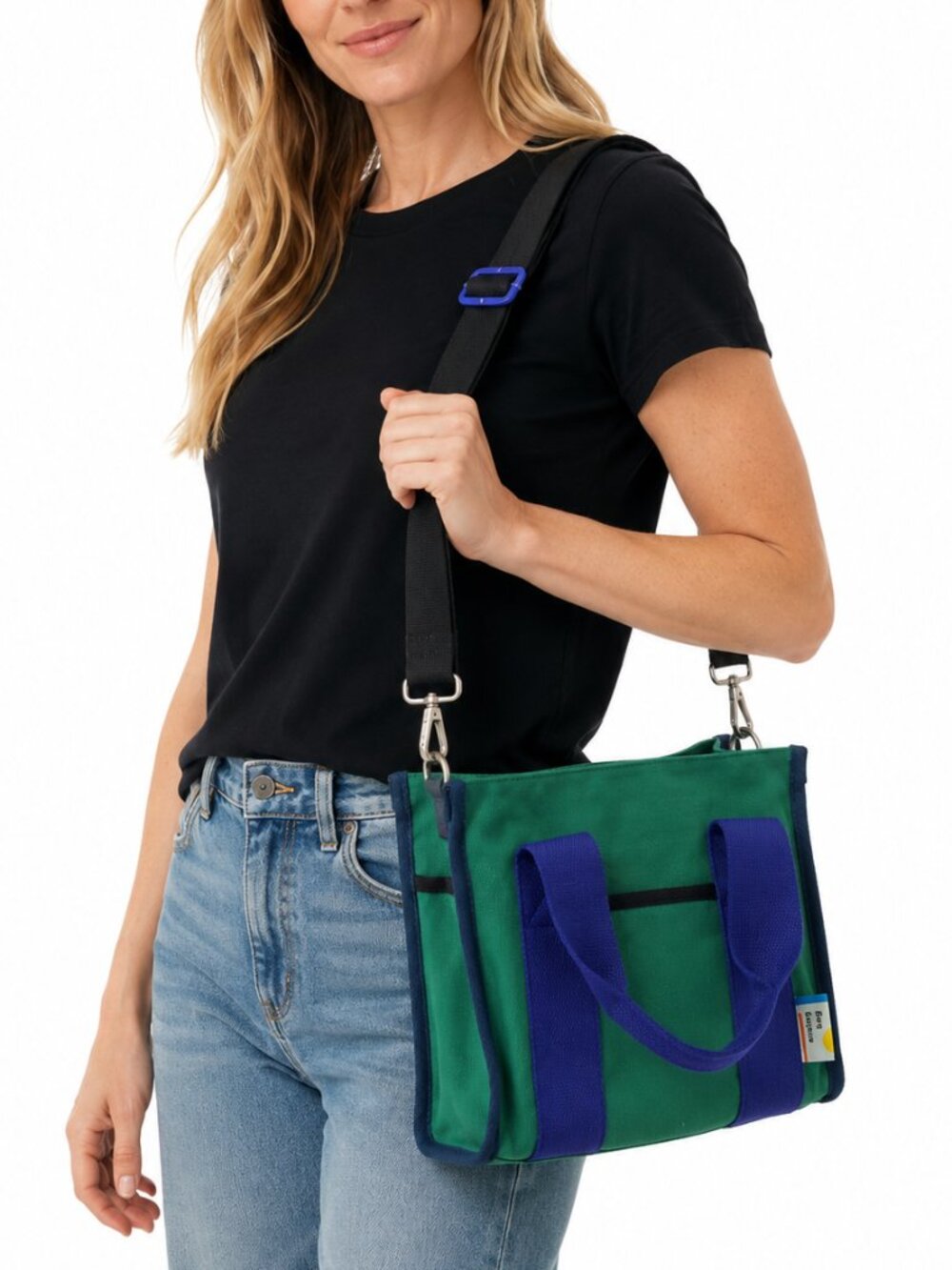 ANALOG COMPANY No. 20 Medium Tote Bag Blue Green Canvas Viral Drink Holder Purse
